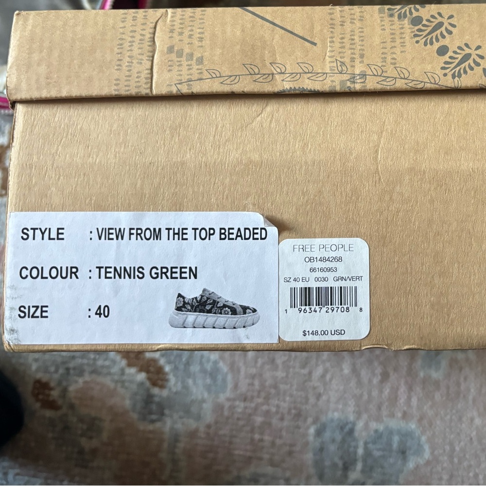 🌺Free People🌺 View From The Top Beaded Sneakers Size 40, US 9, Tennis Green NIB - Picture 12 of 12